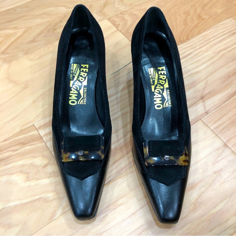 Vintage Salvatore Ferragamo Black Suede Heels